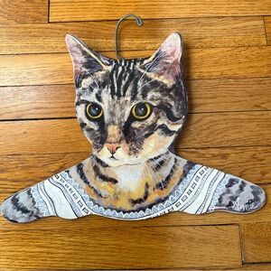 Vintage Annie Rhinehart Tabby Cat Wood Coat Hanger Kitschy Female Cat